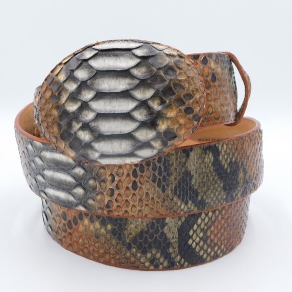 Los Altos Python Skin Cowboy Belt | Rustic Cognac |Oval Python Buckle | EUC | 46 - Picture 11 of 11